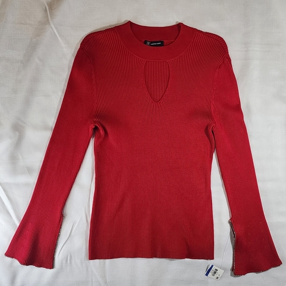 INC International Concepts Red Sweater Rhinestones bell sleeves XL New Glitz - Picture 1 of 5